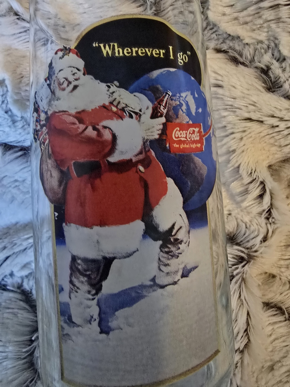 Vintage Collectible Coca Cola Red Santa Glass  - Wherever I Go EUC